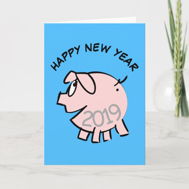 Funny 3 Cartoon Illustration Pig Année 2019 Carte (Devant)