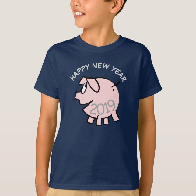 Funny 3 Cartoon Illustration Pig Jahr 2019 Kinder  T-Shirt (Vorderseite)