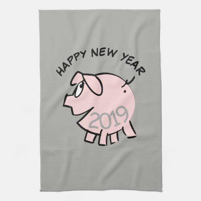 Funny 3 Cartoon Pig Jahr 2019 Küchentücher (Vertikal)