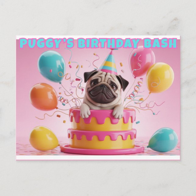 Funny 3D Möpse Birthday Card | Niedliches Hundebüt Postkarte (Vorderseite)