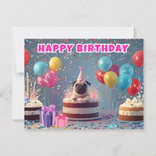 Funny 3D Möpse Birthday Card   Niedliches Hundebüt Postkarte