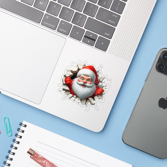 Funny 3D Santa Claus Christmas Holiday Design Aufkleber (Laptop mit iPhone)