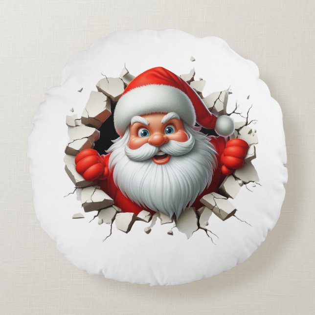 Funny 3D Santa Claus Christmas Holiday Design Rundes Kissen (Vorderseite)