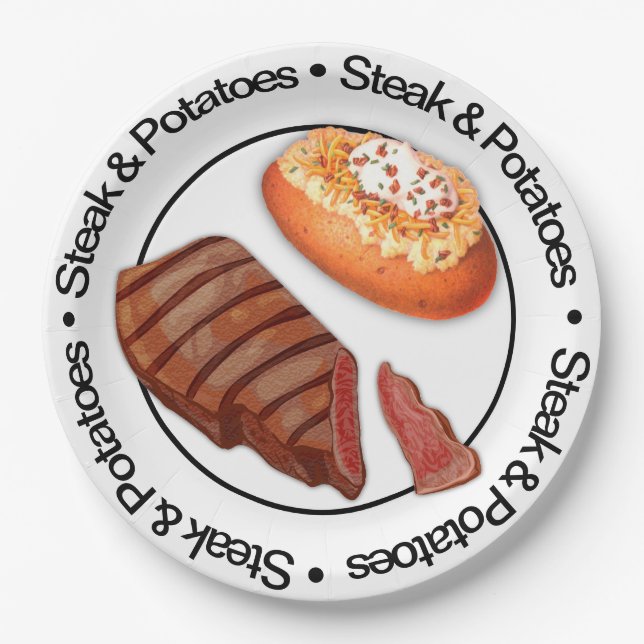 Funny 3D Steak & Potatoe Papierplatte Pappteller (Vorderseite)