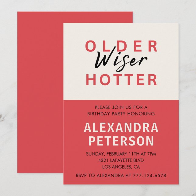 Funny 40. Geburtstag Einladungen Older Wiser Hotte (Vorne/Hinten)