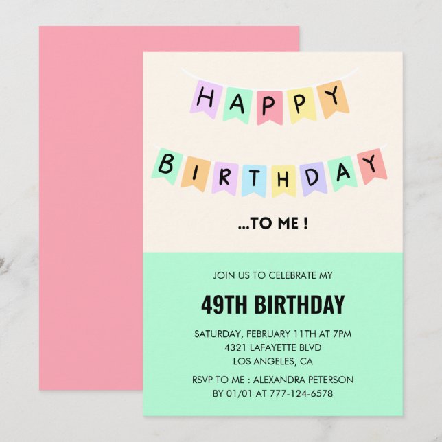 Funny 49. Geburtstag Einladungen Happy Geburtstag (Vorne/Hinten)