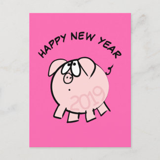 Funny 4 Cartoon Illustration Pig Jahr 2019 PostC Einladungspostkarte