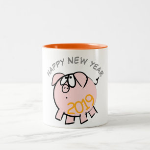 Funny 4 Cartoon Illustration Pig Jahr 2019 Tasse