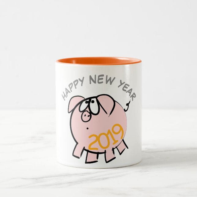 Funny 4 Cartoon Illustration Pig Jahr 2019 Tasse (Mittel)