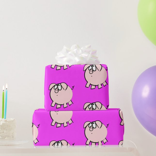 Funny 4 Cartoon Illustration Pig Wählen Sie Color  Geschenkpapier (Partygeschenke)