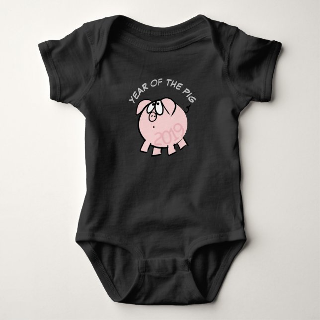 Funny 4 Cartoon Illustration Pink Pig Custom Baby Strampler (Vorderseite)
