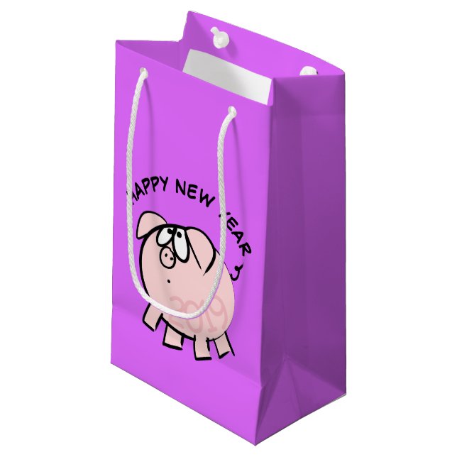 Funny 4 Cartoon Pig Jahr 2019 Kleine Geschenktasch Kleine Geschenktüte (Vorderseite Schrägansicht)