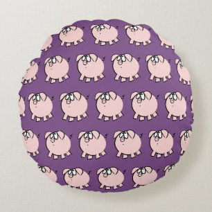 Funny 4 Cartoon Pig Wählen Sie Color Round Kissen