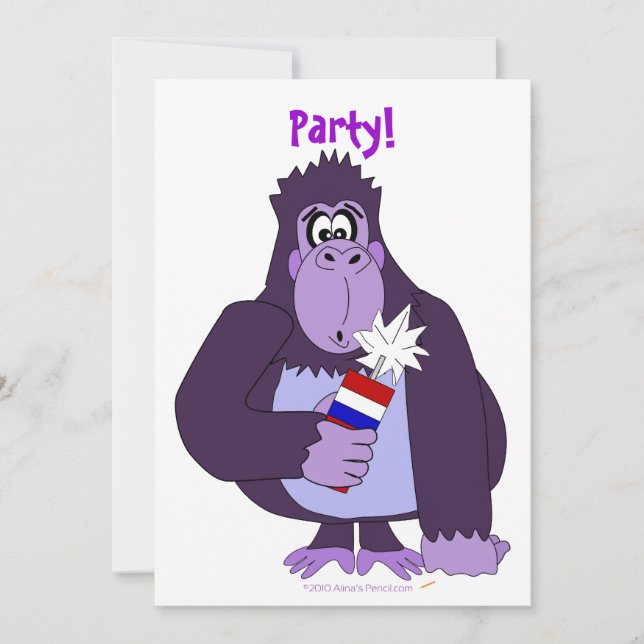Funny 4. Juli Fireworks Gorilla Party Einladung (Vorderseite)