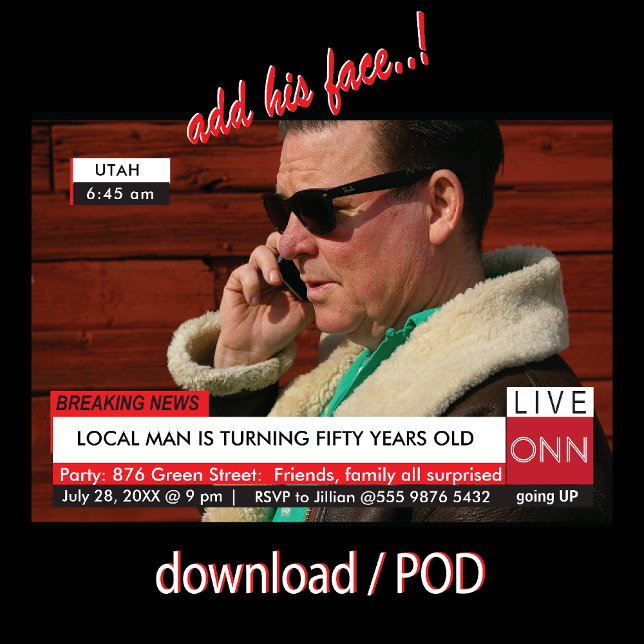 Funny 50. Geburtstag Einladung 🎉 Fake TV News (Von Creator hochgeladen)