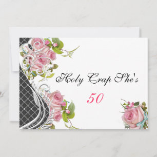 Funny 50. Geburtstag Einladung, Vintag rosa Rosen Einladung
