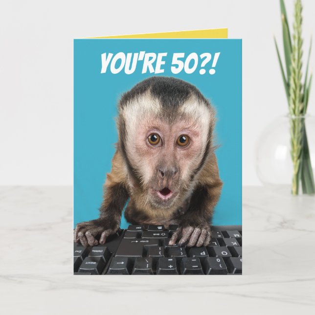 Funny 50?! Ich fordere eine Affenkarte zum Geburts Karte (Vorderseite)