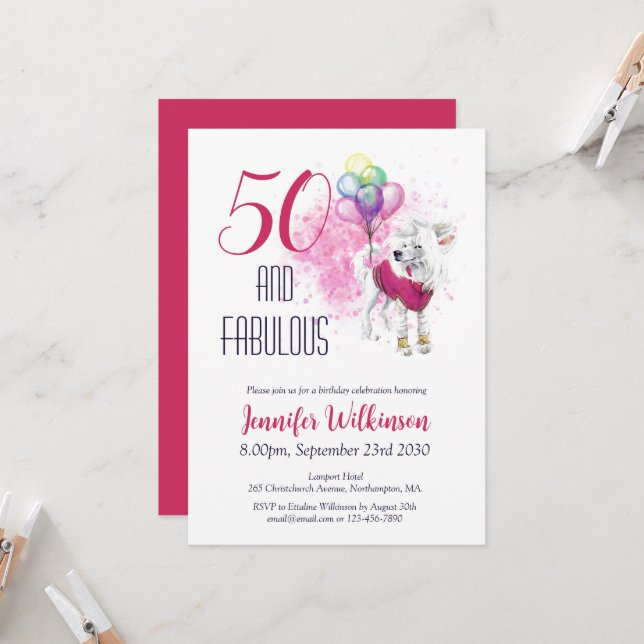 Funny 50 und fabulous Pink Einladung (Vorderseite/Rückseite Beispiel)