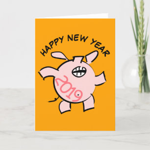 Funny 5 Cartoon Illustration Pig Année 2019 Carte