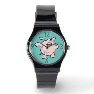 Funny 5 Cartoon Illustration Schweinejahr Geburtst Armbanduhr