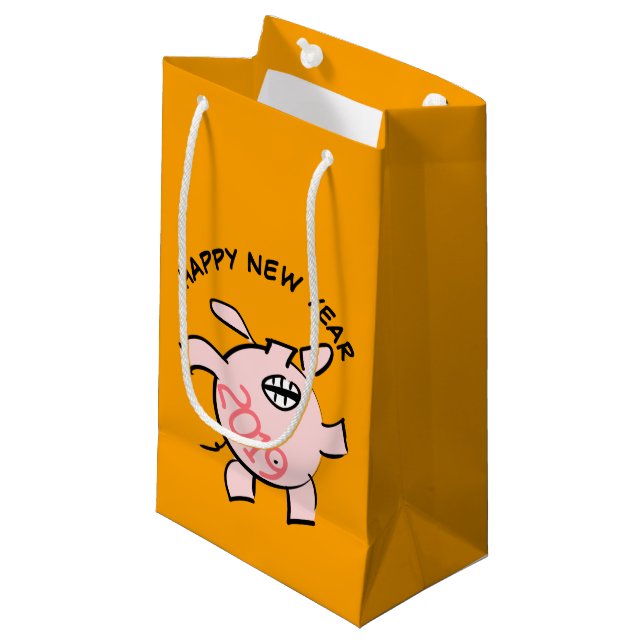 Funny 5 Cartoon Pig Jahr 2019 Kleine Geschenktasch Kleine Geschenktüte (Vorderseite Schrägansicht)