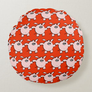 Funny 5 Cartoon Pig Wählen Sie Color Round Kissen
