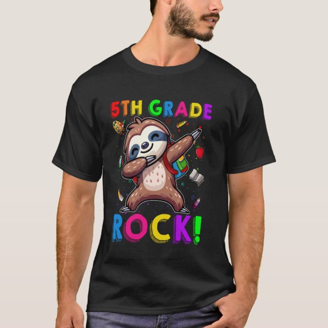 Funny 5th Gracks Sloth Dabbing Student Back T T-Shirt (Vorderseite)