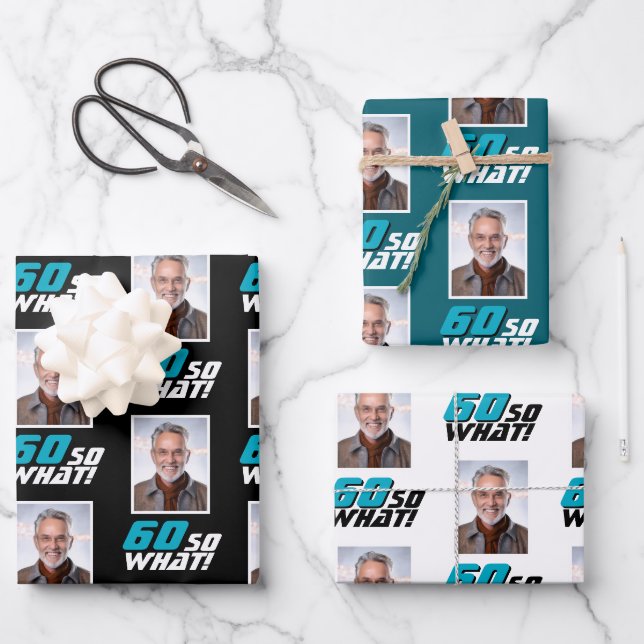 Funny 60 so what Quote Photo 60th Birthday Geschenkpapier Set (Vorderseite)