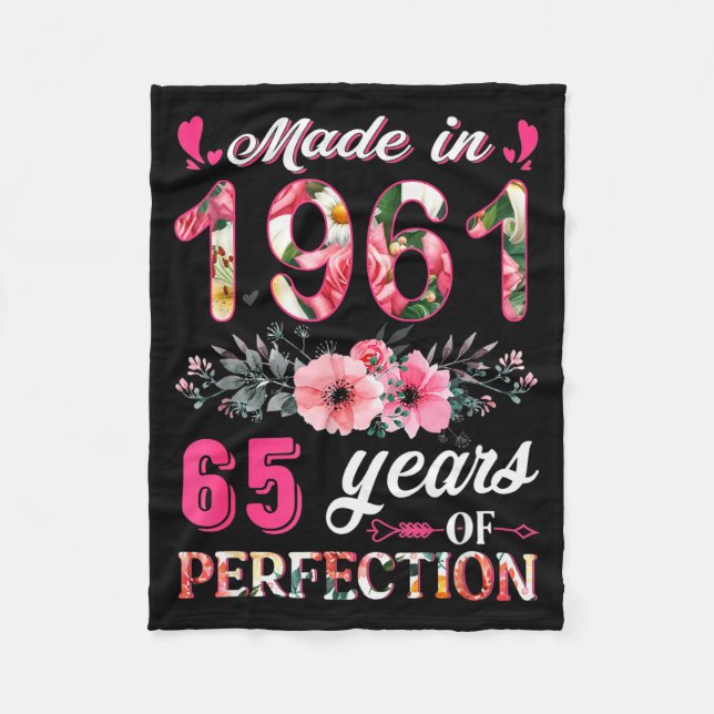 Funny 65 Years Old Made In 1961 Floral 65th Birthd Fleecedecke (Vorderseite)