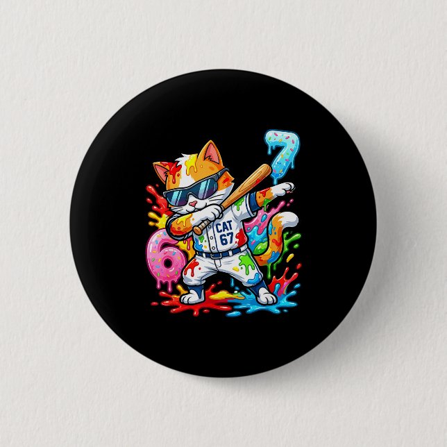 Funny 67 Baseball Dabbing Cat 6 7 Dripng Ice Cream Button (Vorderseite)