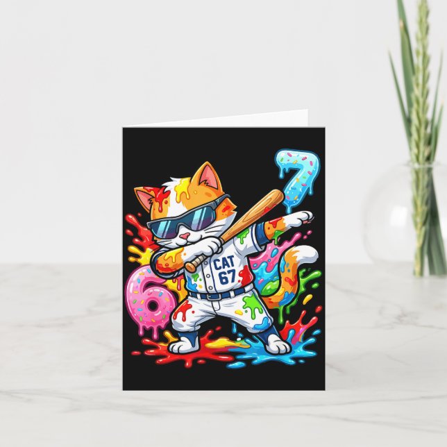 Funny 67 Baseball Dabbing Cat 6 7 Dripng Ice Cream Karte (Vorderseite)