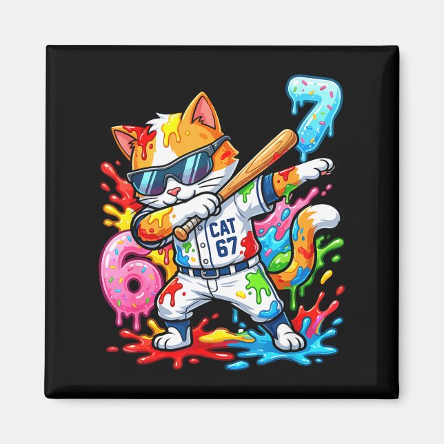 Funny 67 Baseball Dabbing Cat 6 7 Dripng Ice Cream Magnet (Vorne)