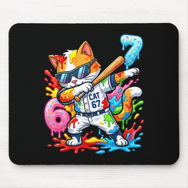 Funny 67 Baseball Dabbing Cat 6 7 Dripng Ice Cream Mousepad (Vorne)