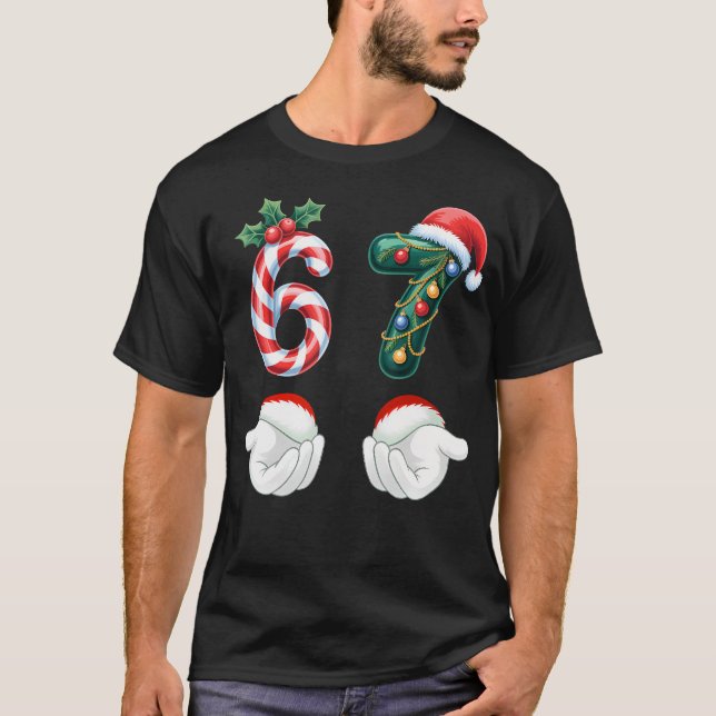 Funny 67 Christmas 	s Six Seven Meme 6 7 Elf Santa T-Shirt (Vorderseite)
