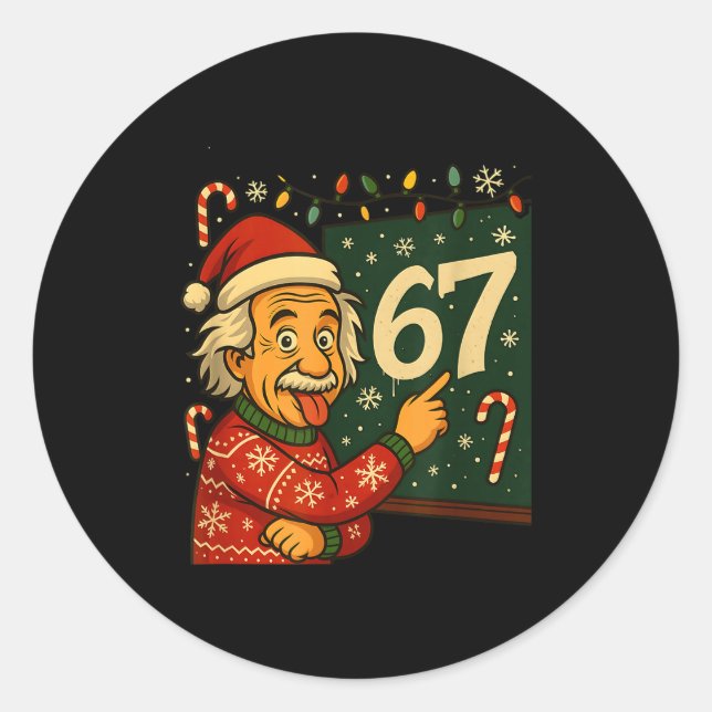 Funny 67 Christmas Sweater Design With Snowflakes  Runder Aufkleber (Vorderseite)