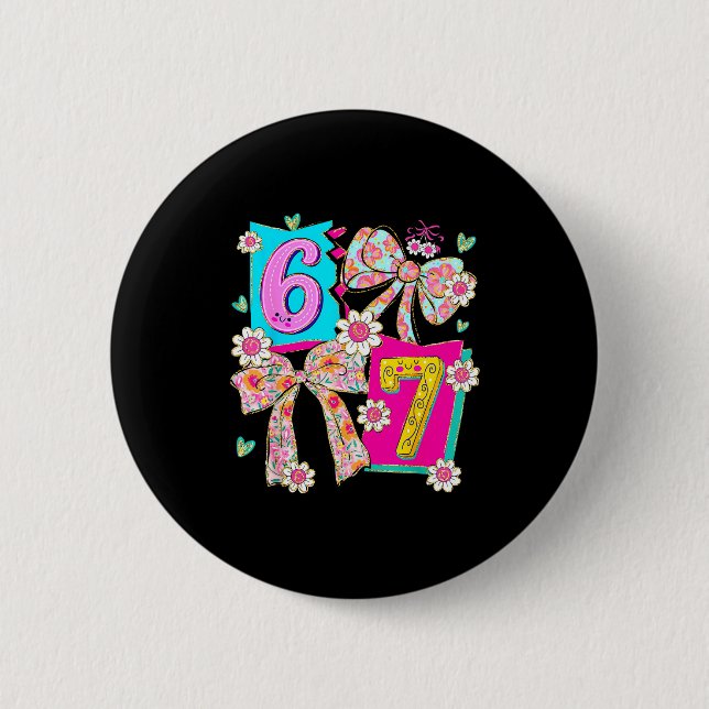 Funny 67 Coquette Bow Design For Girly Aesthetic L Button (Vorderseite)