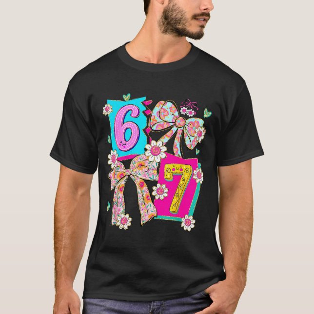 Funny 67 Coquette Bow Design For Girly Aesthetic L T-Shirt (Vorderseite)