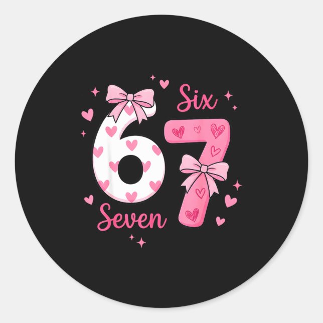Funny 67 Cute Six Seven Meme Nk Hearts Bow Valenti Runder Aufkleber (Vorderseite)