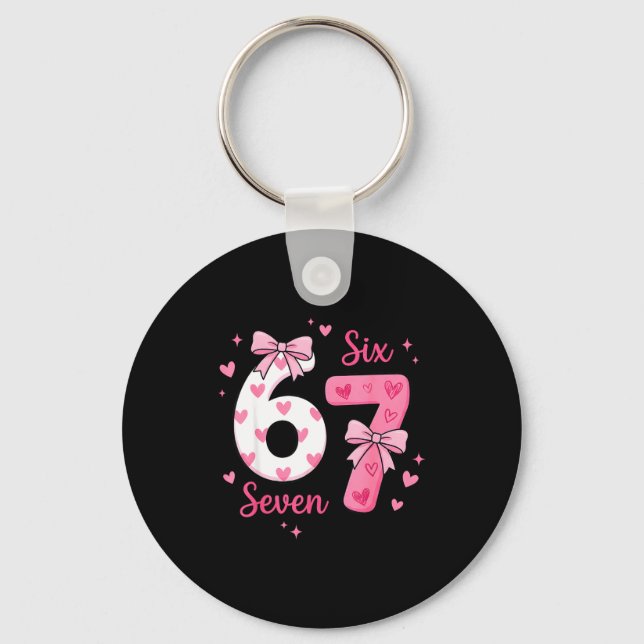 Funny 67 Cute Six Seven Meme Nk Hearts Bow Valenti Schlüsselanhänger (Vorderseite)