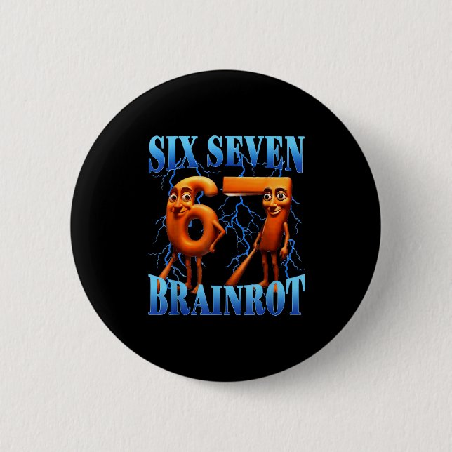 Funny 67 Meme Italian Brainrot Tung Tung Sahur Six Button (Vorderseite)