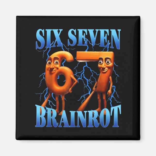 Funny 67 Meme Italian Brainrot Tung Tung Sahur Six Magnet (Vorne)