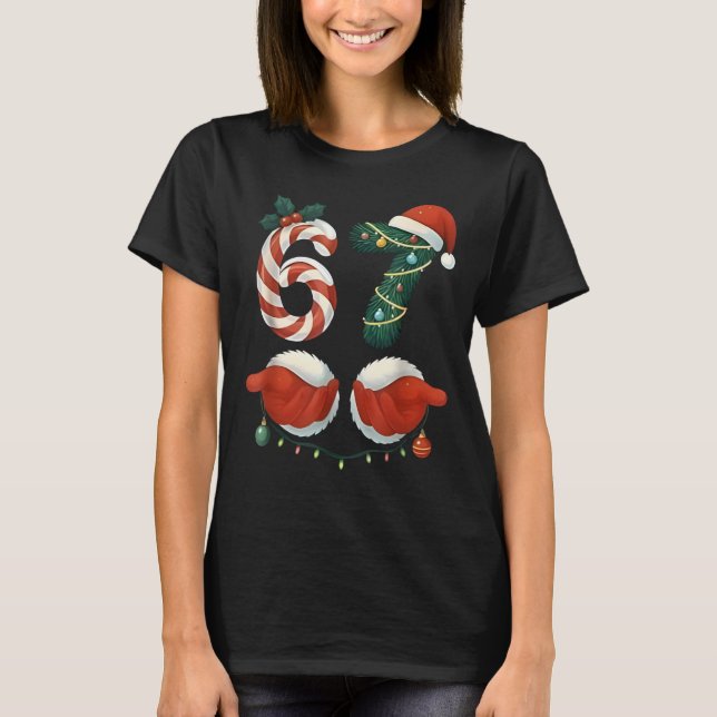Funny 67 Meme Santa Hand Christmas Pajamas Men Wom T-Shirt (Vorderseite)