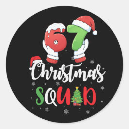 Funny 67 Six Seven Brianrot Christmas Squad Runder Aufkleber