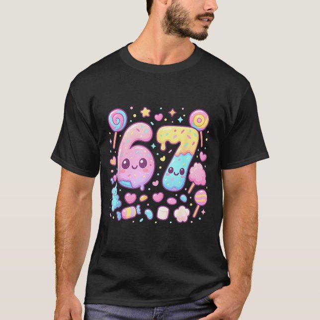 Funny 67 Six Seven Candy 6 7 Meme Gen Alpha Kawaii T-Shirt (Vorderseite)