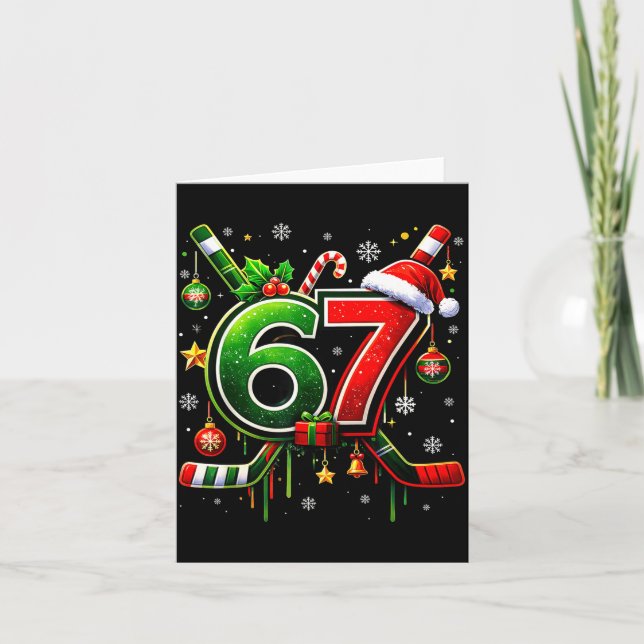 Funny 67 Six Seven Christmas Ice Hockey  Karte (Vorderseite)