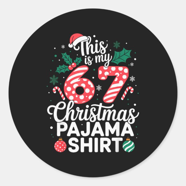 Funny 67 Six Seven Meme Brainrot Cringe Christmas  Runder Aufkleber (Vorderseite)