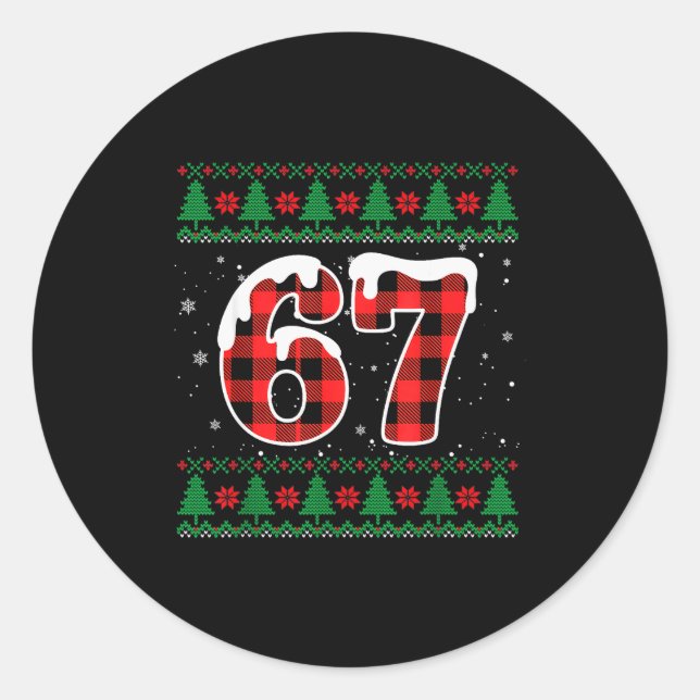 Funny 67 Six Seven Meme Brainrot Cringe Christmas  Runder Aufkleber (Vorderseite)