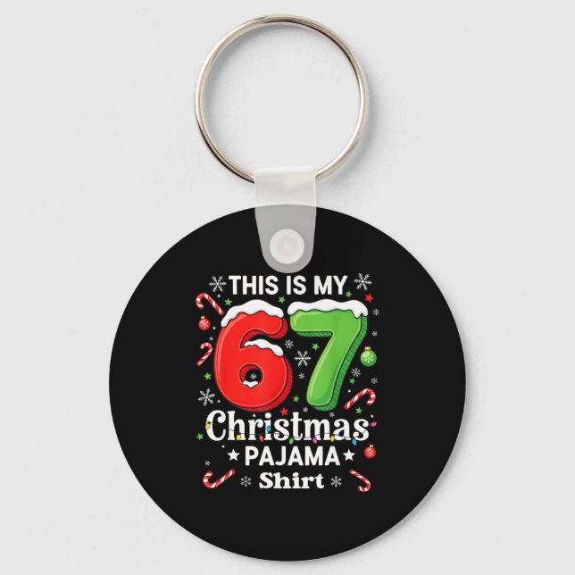Funny 67 Six Seven Meme Christmas Pajama Shirt Kid Schlüsselanhänger (Vorderseite)