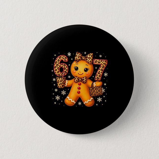 Funny 6 7 Christmas Leopard Bow Gingerbread Girls  Button (Vorderseite)
