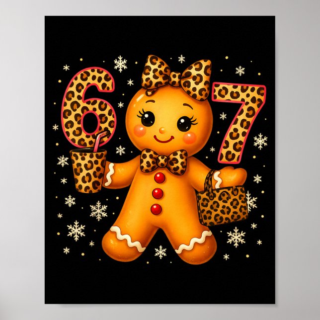 Funny 6 7 Christmas Leopard Bow Gingerbread Girls  Poster (Vorne)